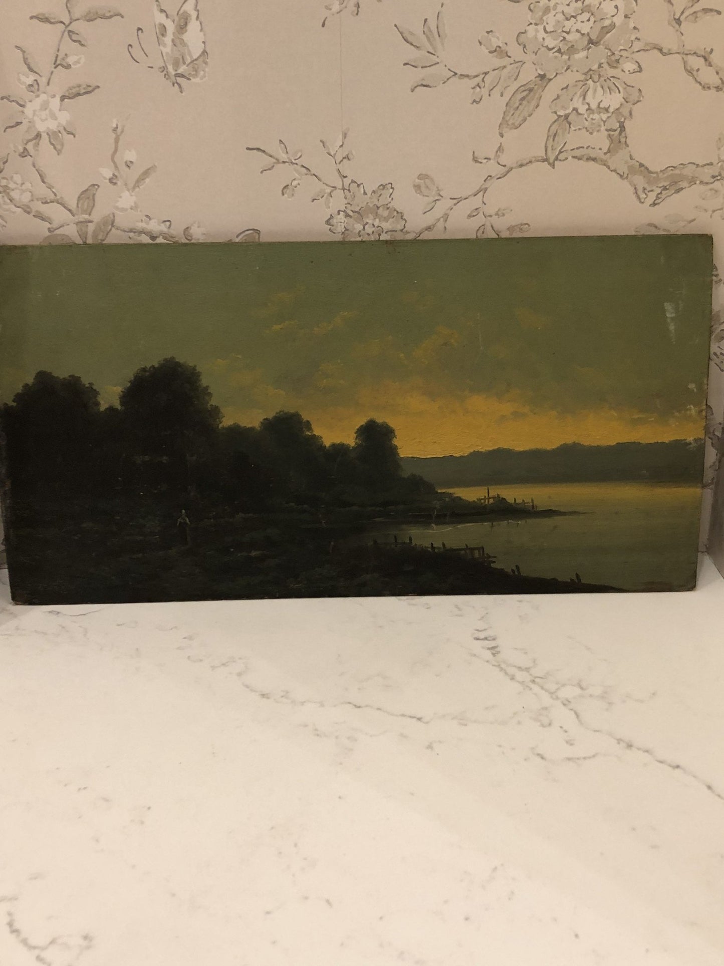 Antique Painting on Board from France - Sunset
