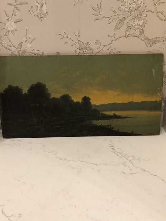 Antique Painting on Board from France - Sunset