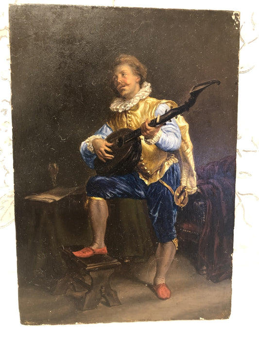 Antique Painting from France - Man with Instrument