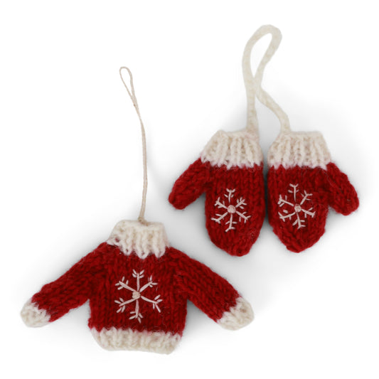Ornament - Knitted Sweater & Gloves - Red
