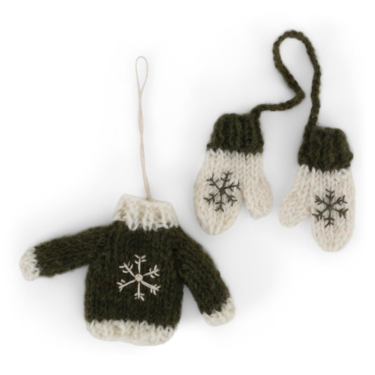 Ornament - Knitted Sweater & Gloves - Green