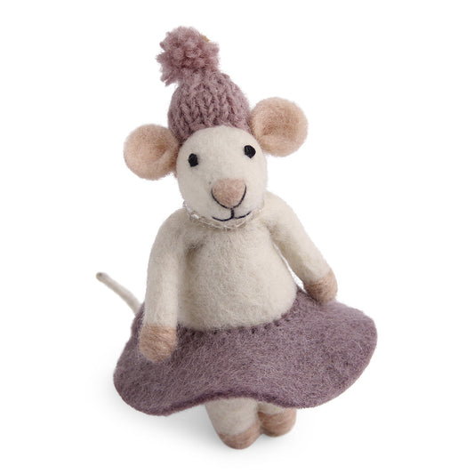 Felt White Mouse - in Purple Dress