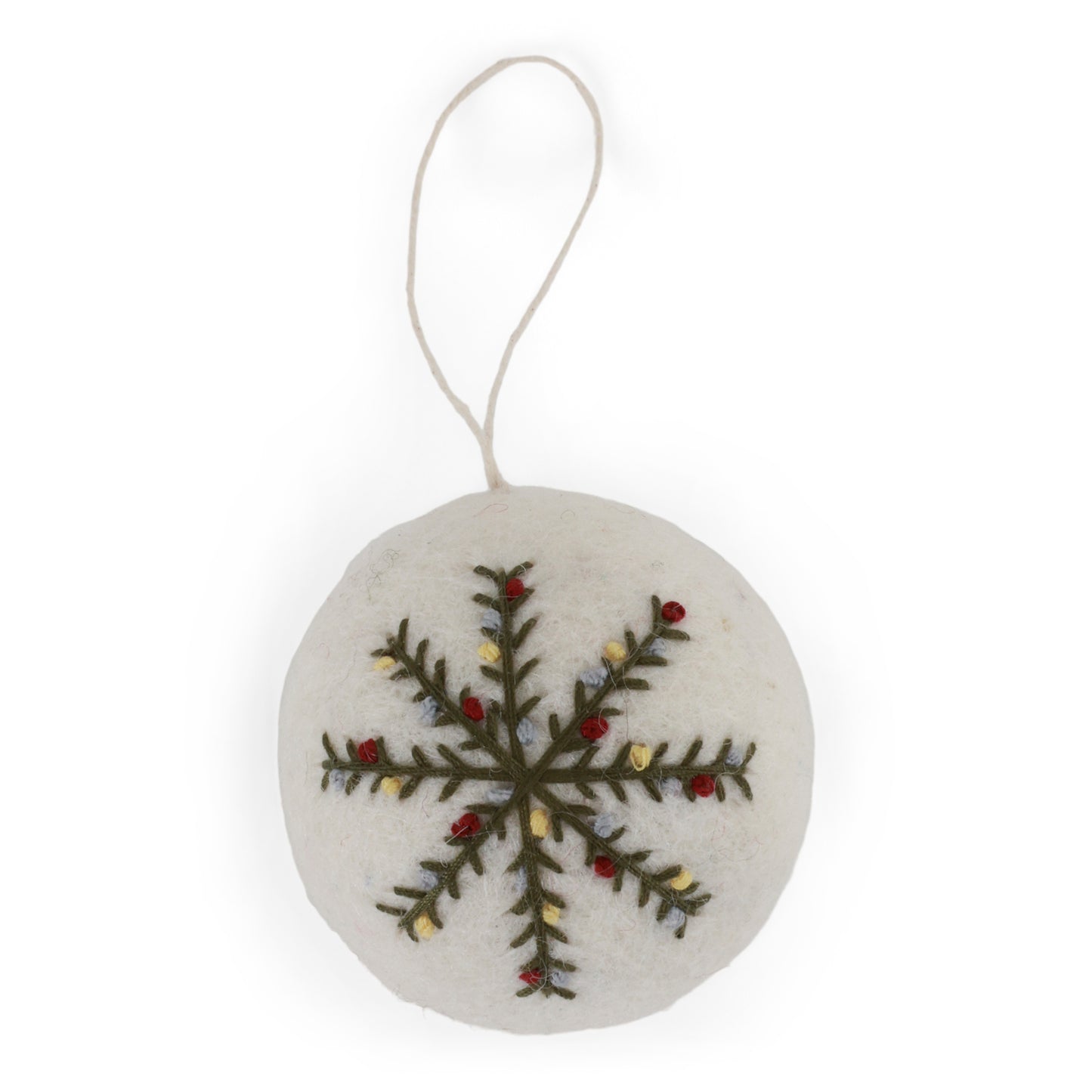Ornament - Christmas Bauble - White with Embroidered Snowflake