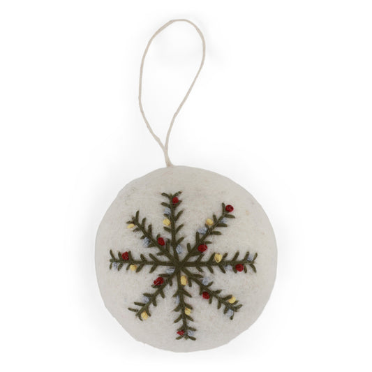 Ornament - Christmas Bauble - White with Embroidered Snowflake