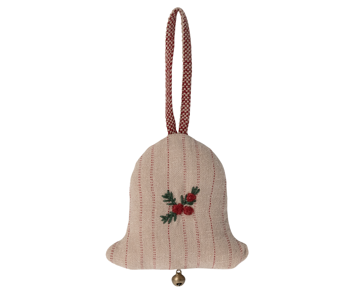 Ornament - Bell Striped with Red Flowers
