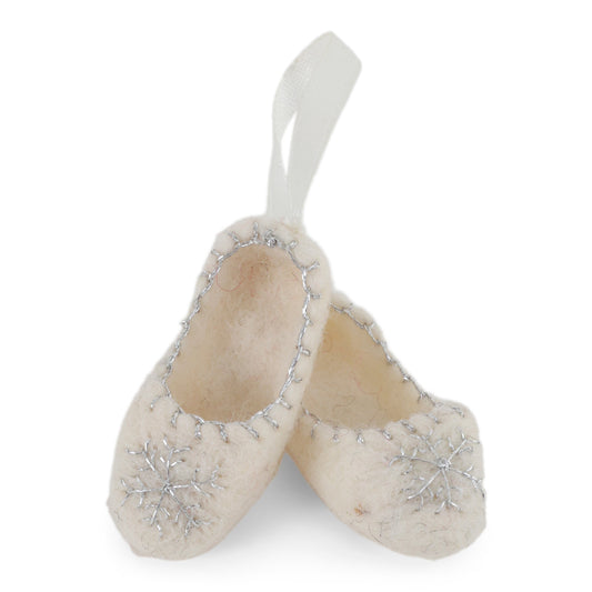 Ornament - Ballet Slipper with Snowflake - White with Silver Embroidery