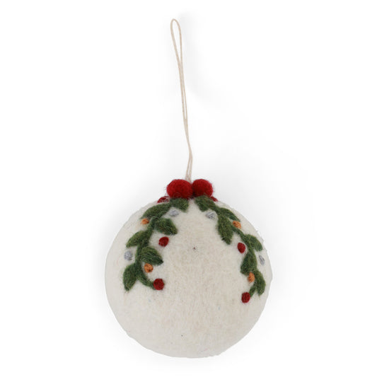 Ornament - Christmas Bauble - White with Garland