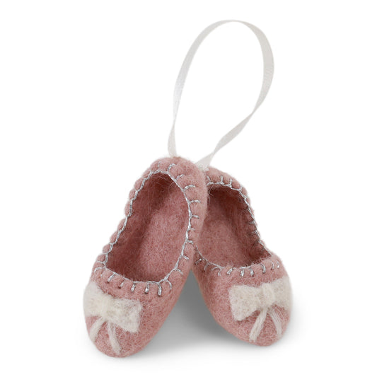 Ornament - Ballet Slipper with Bow - Rose with Silver Embroidery