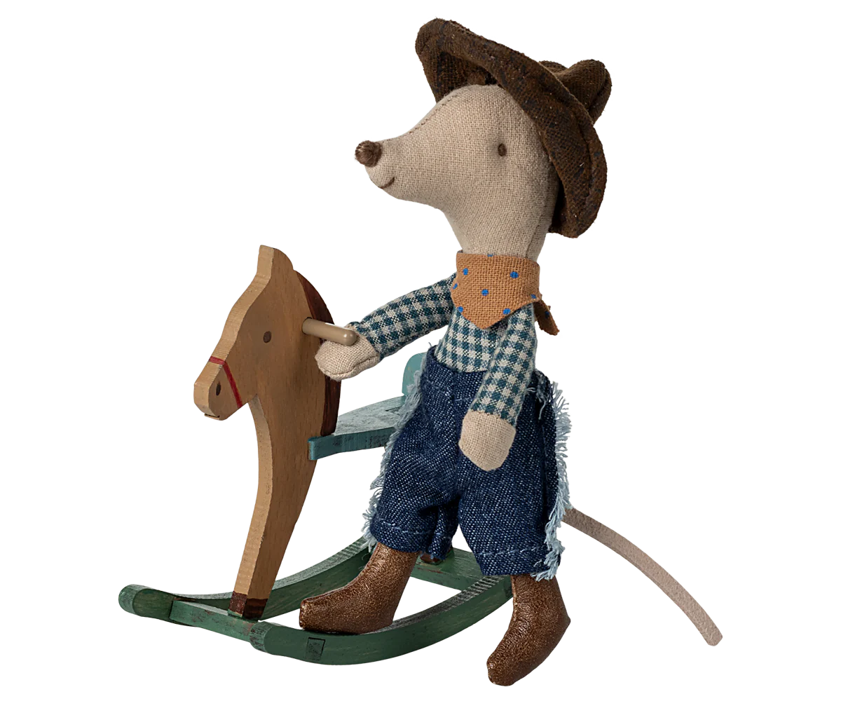 Little Brother Mouse - Cowboy Mouse on Rocking Horse