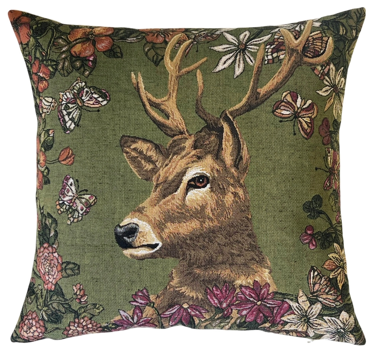 Pillow - Stag with Flowers and Butterflies (left facing)