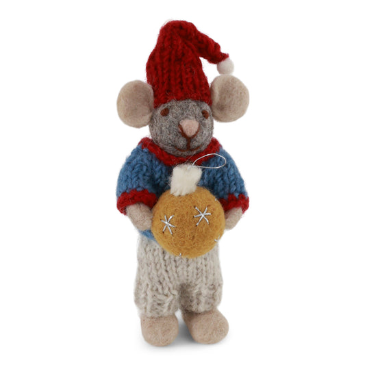 Felt Grey Mouse - with Christmas Bauble