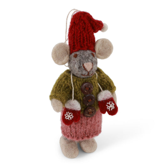 Felt Grey Mouse - with Mittens in Dress