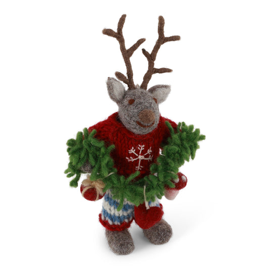 Felt Grey Deer - with Garland in Pants