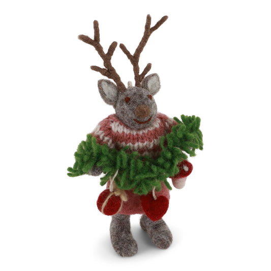 Felt Grey Deer - with Garland in Dress