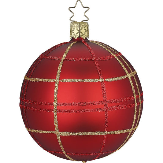 Ornament - Ball Red Dressy Check Matt 4"