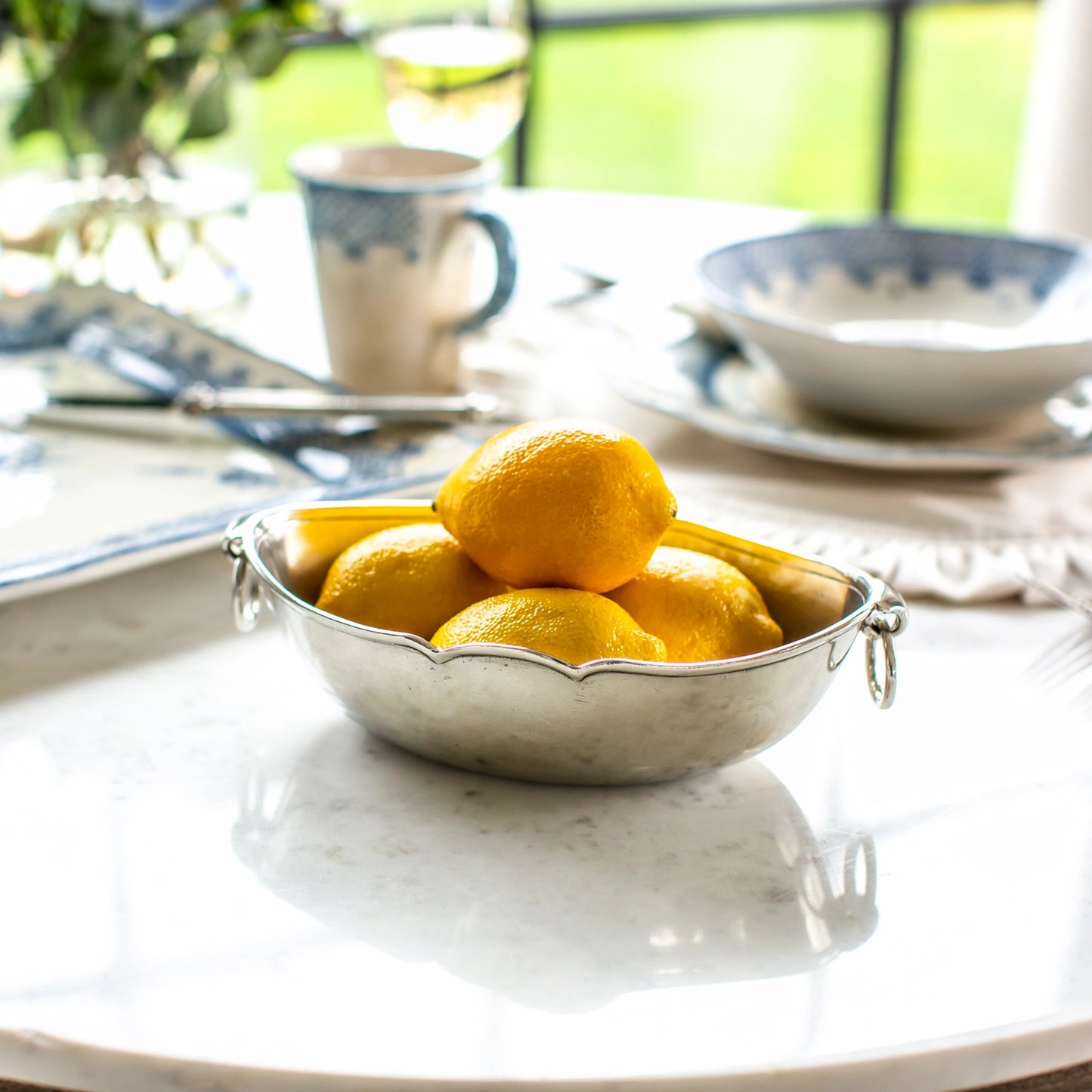 Pewter Peltro Oval Bowl with Rings