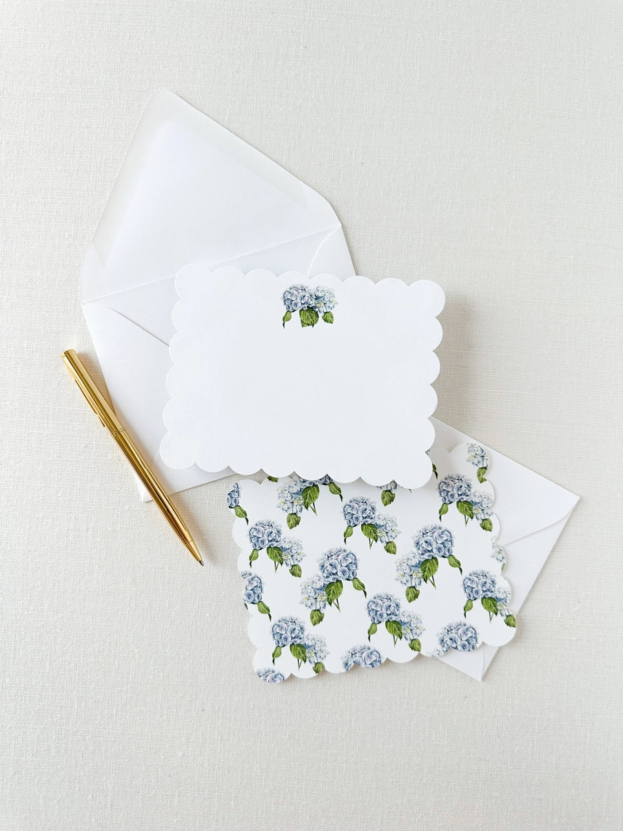 Notecard Set - Scalloped - Blue Hydrangeas