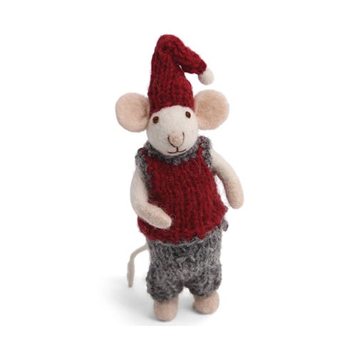 Felt White Mouse - in Grey Pants & Red Vest