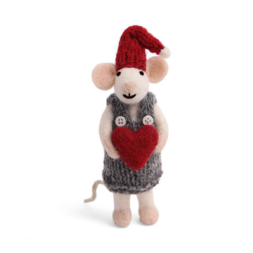 Felt White Mouse - with Heart in Dress