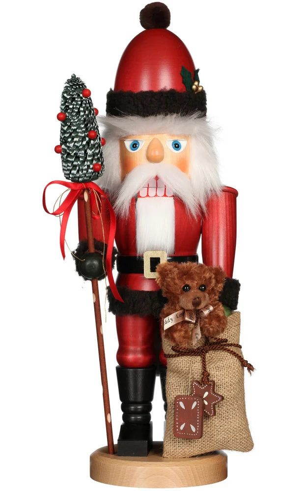 Nutcracker - Santa Red with Sack of Toys & Teddy Bear