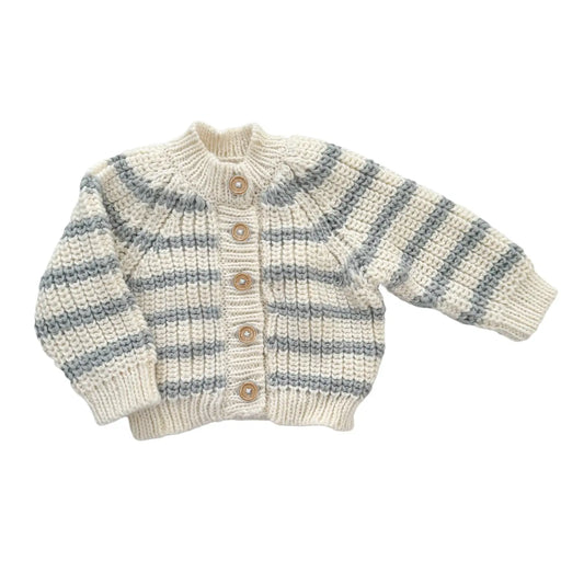 Baby Cardigan Sweater - Rib Knit Stripe Bowie Grey