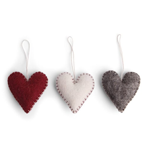 Ornament - Heart with Stitching (set of 3)
