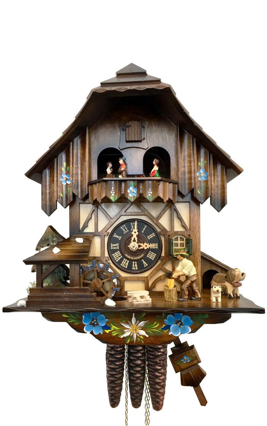 German Cuckoo Clock - Chalet with Woodchopper and Dogs (mechanical)