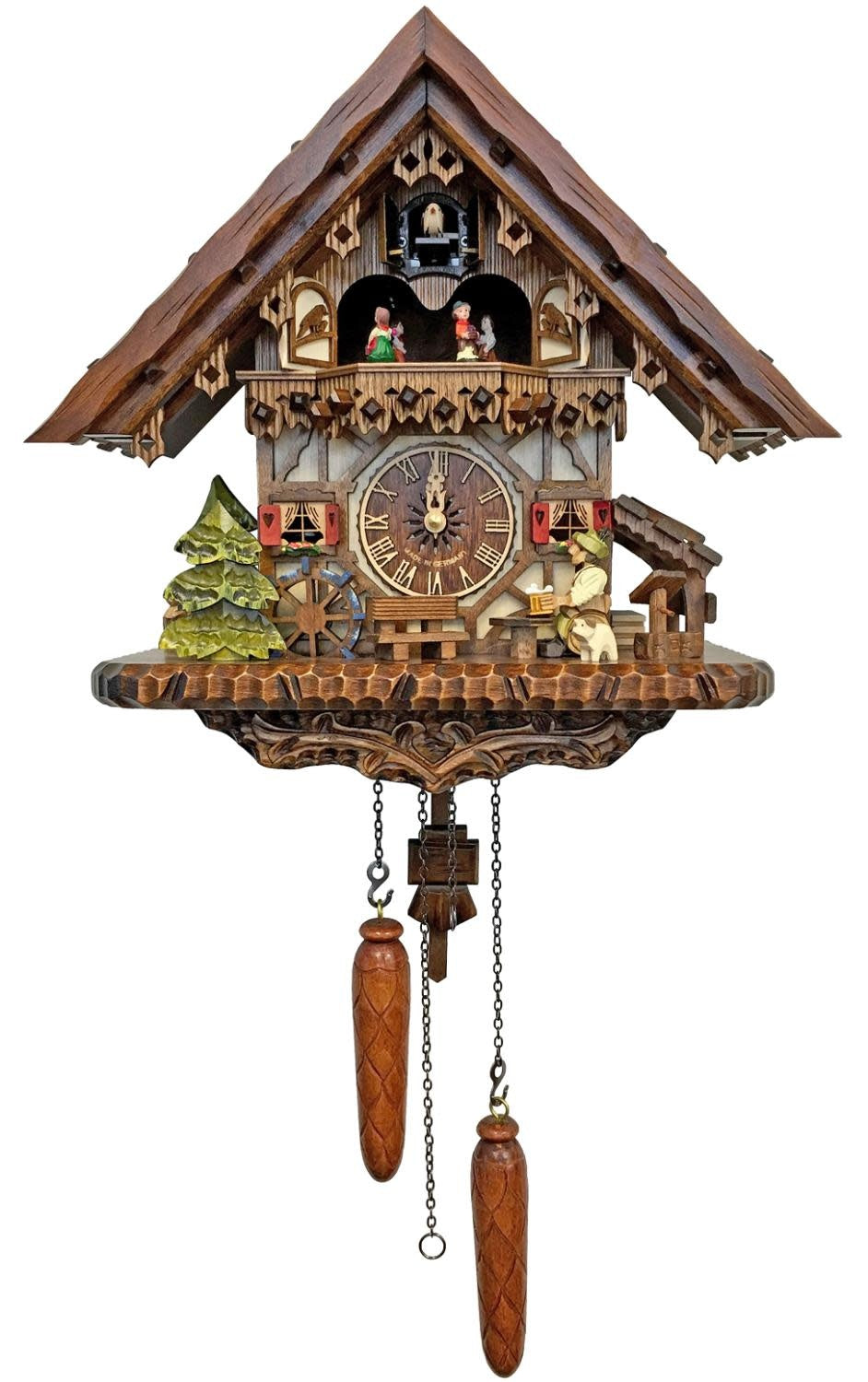 German Cuckoo Clock - Chalet with Beer Drinker & Dog (quartz)