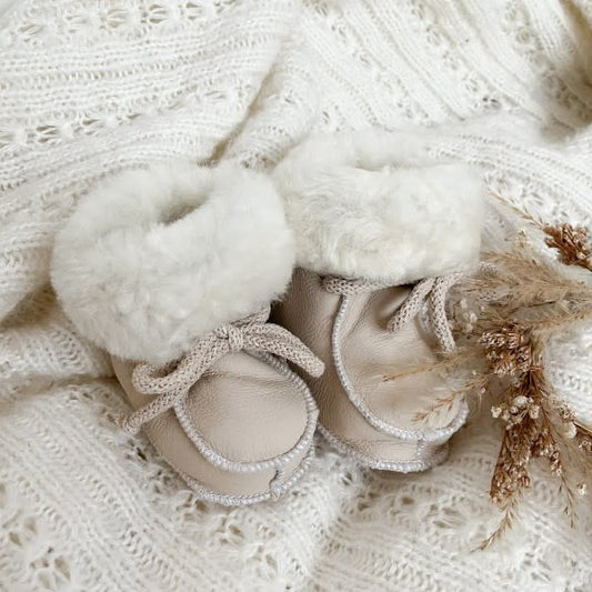 Sheepskin Baby Booties - Light Beige 11 cm