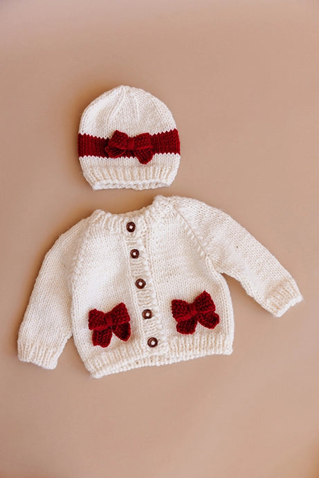 Baby Hat - Bow Cream/Red