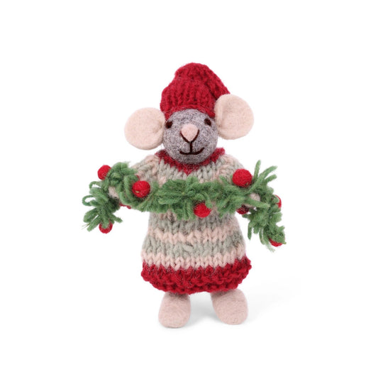 Felt Grey Mouse - with Garland in Dress