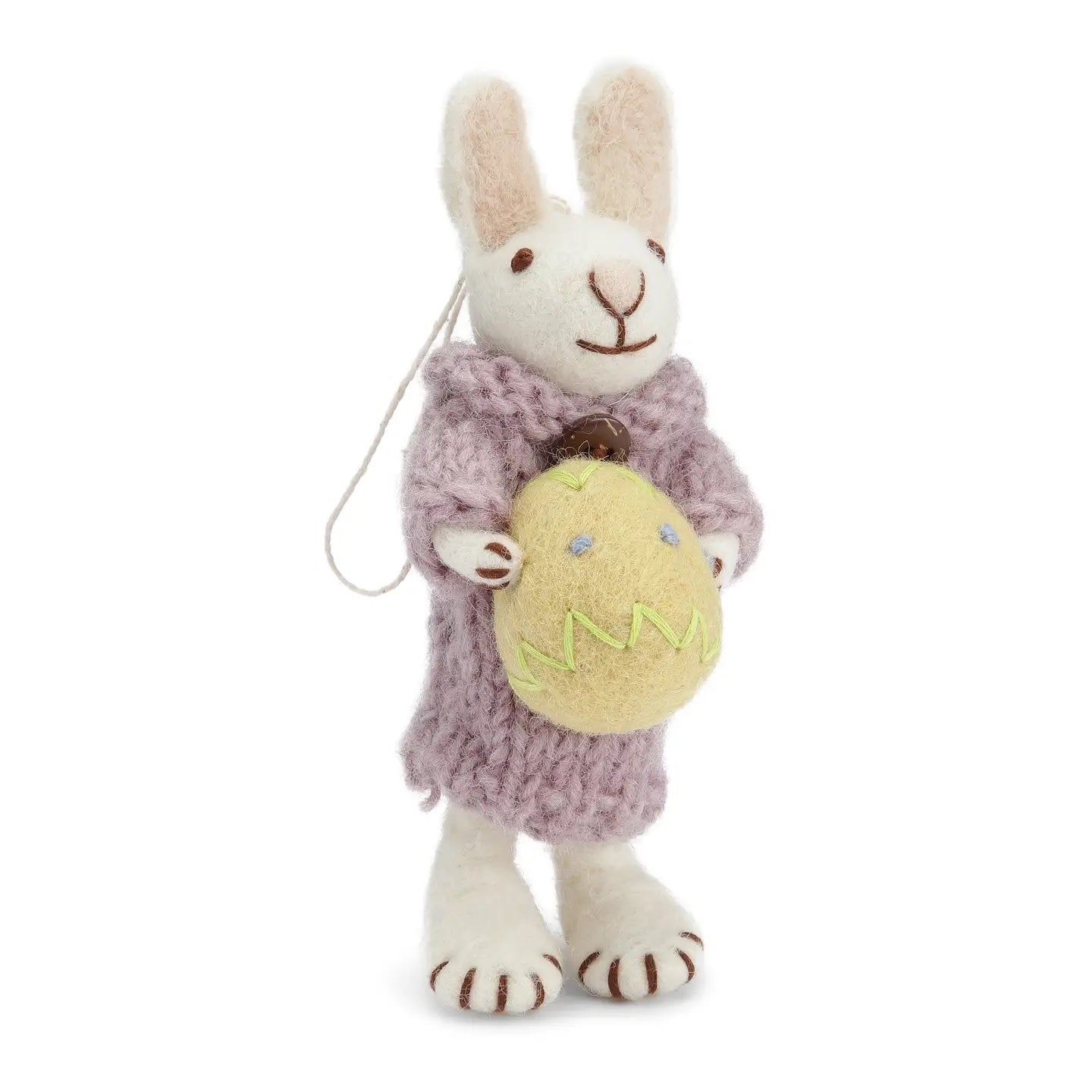 Felt White Bunny - in Dress with Yellow Egg