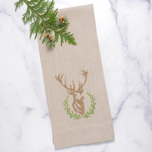 Towel - Laurel Wreath Stag Flax