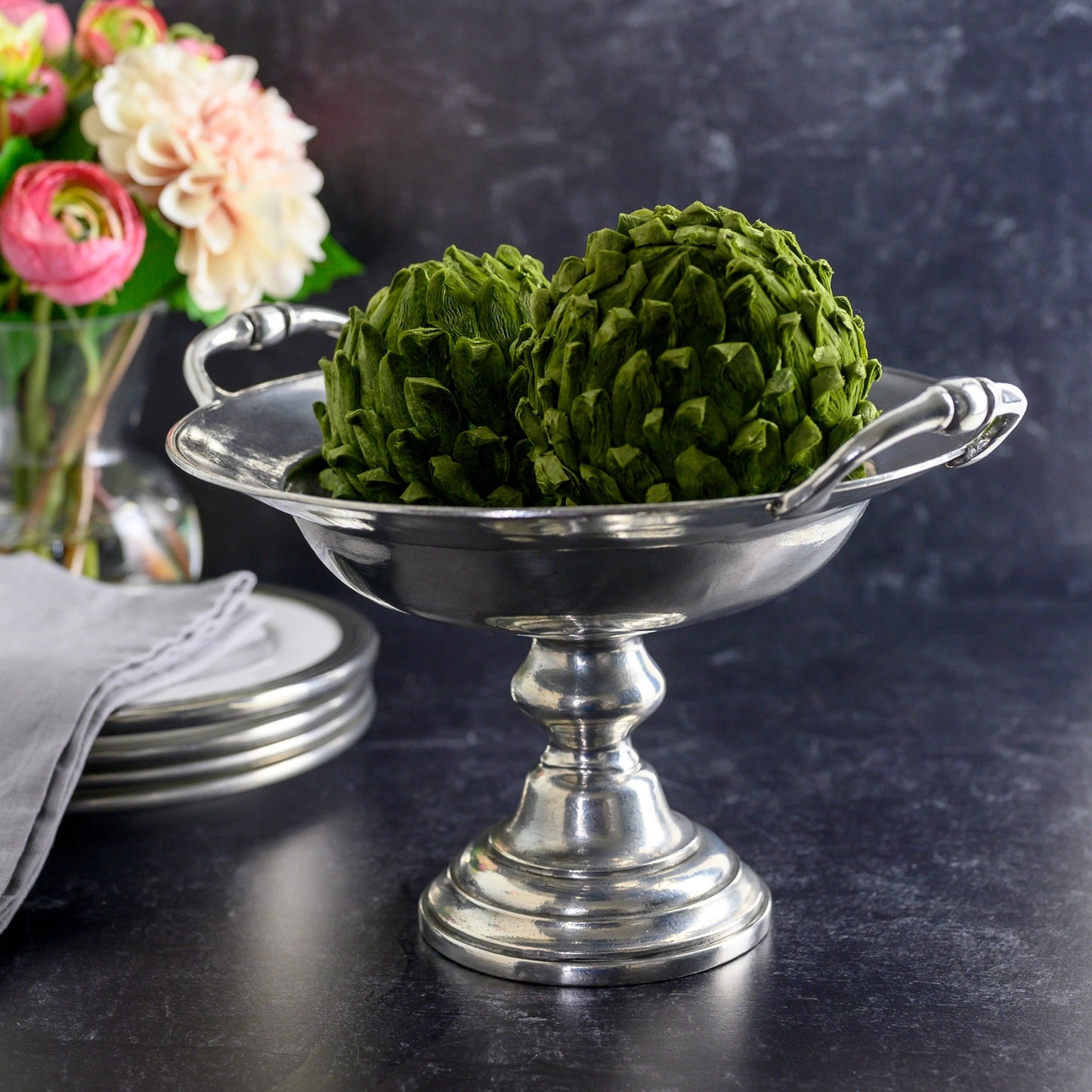 Pewter Pedestal Bowl with Handles