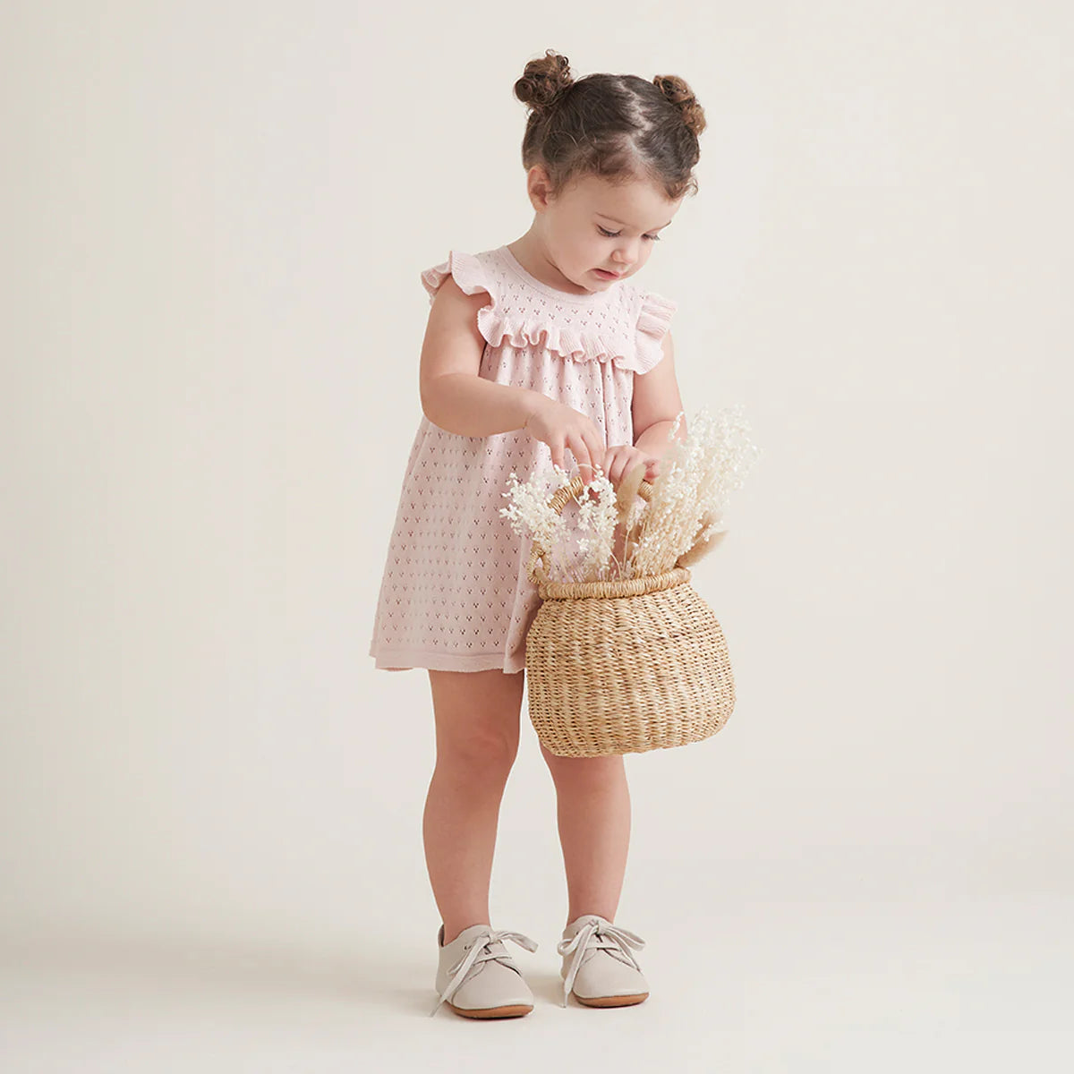 Dress with Bloomers - Pointelle Flutter Sleeve Blush