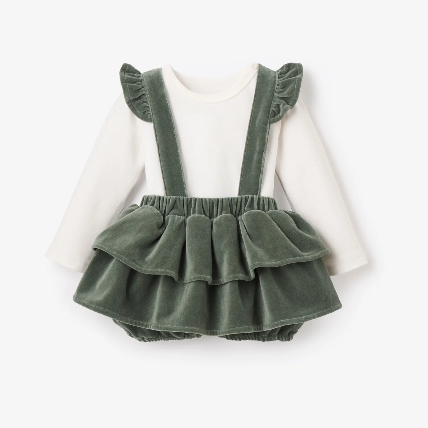 Bodysuit & Velvet Ruffle Bloomer - Green