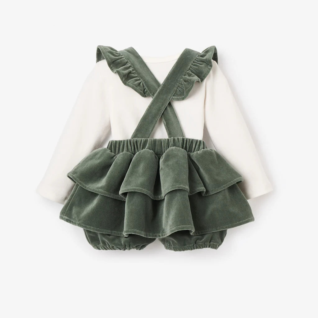 Bodysuit & Velvet Ruffle Bloomer - Green