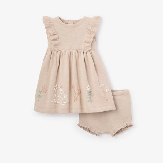 Dress with Bloomers - Embroidered Floral & Swan