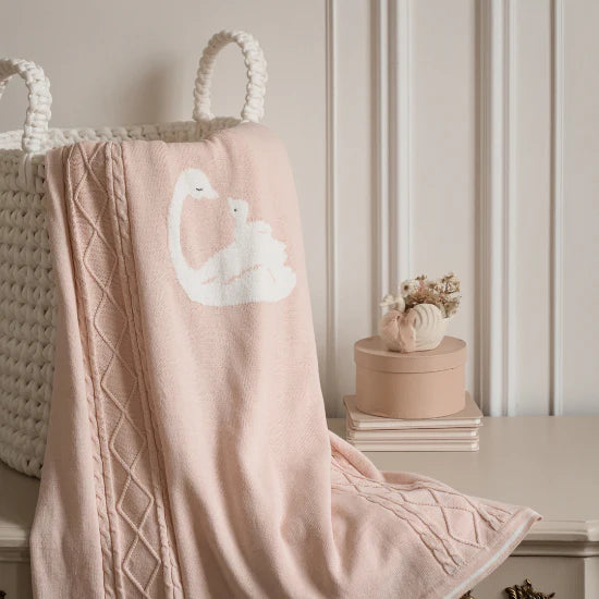 Baby Blanket - Cable Knit Swan