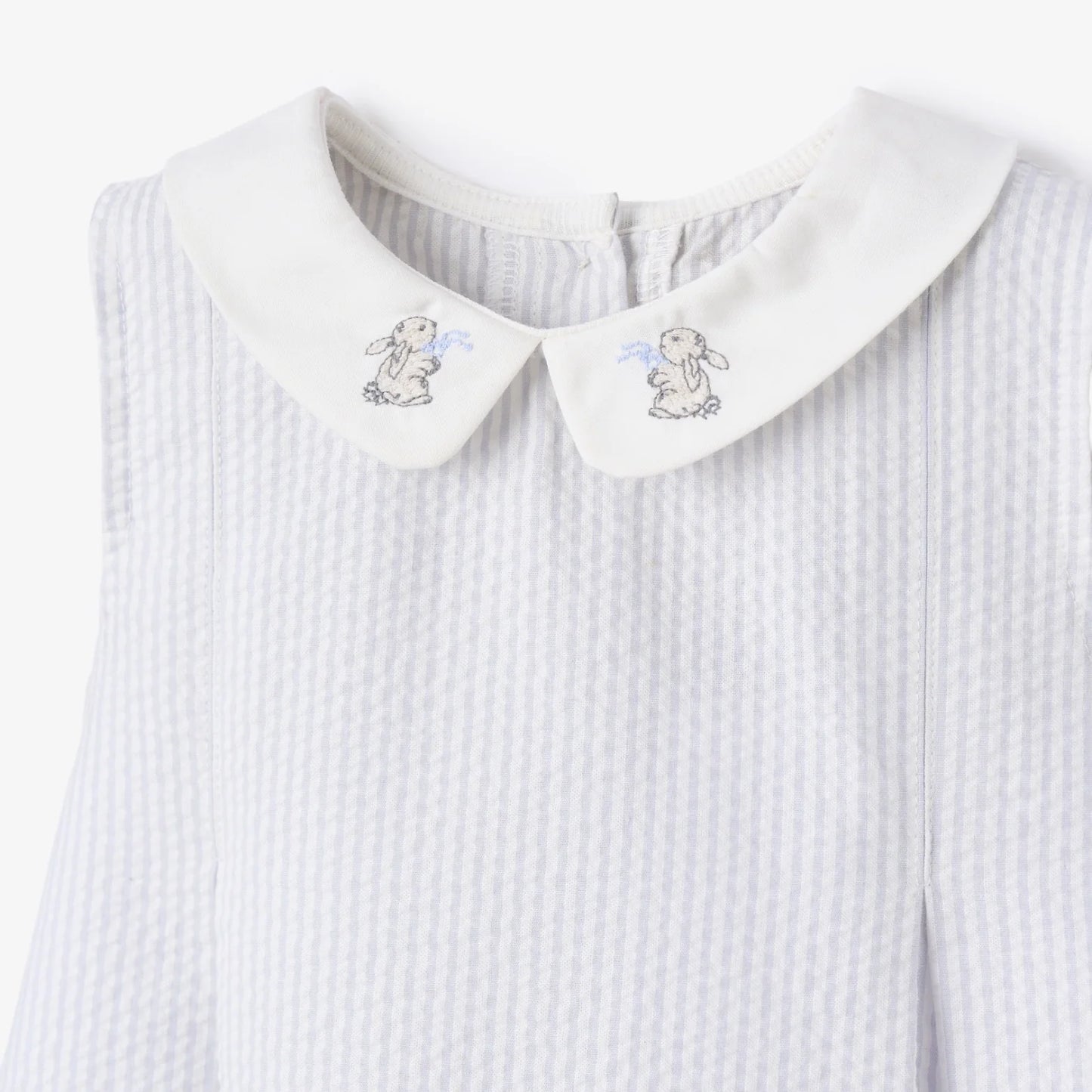 Dress with Bloomers - Blue Seersucker with Bunny Embroidery