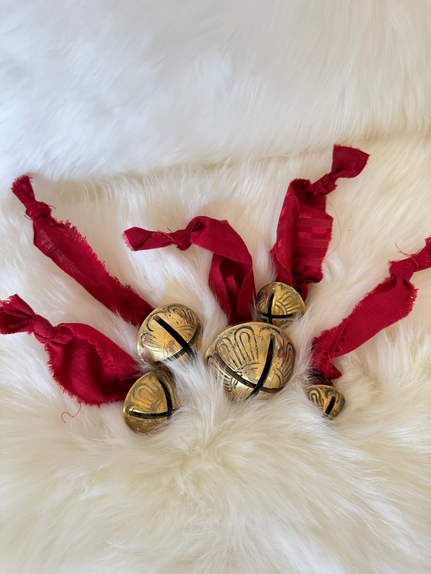 Solid Brass Sleigh Bells - Solid Brass #4 - Red Tie