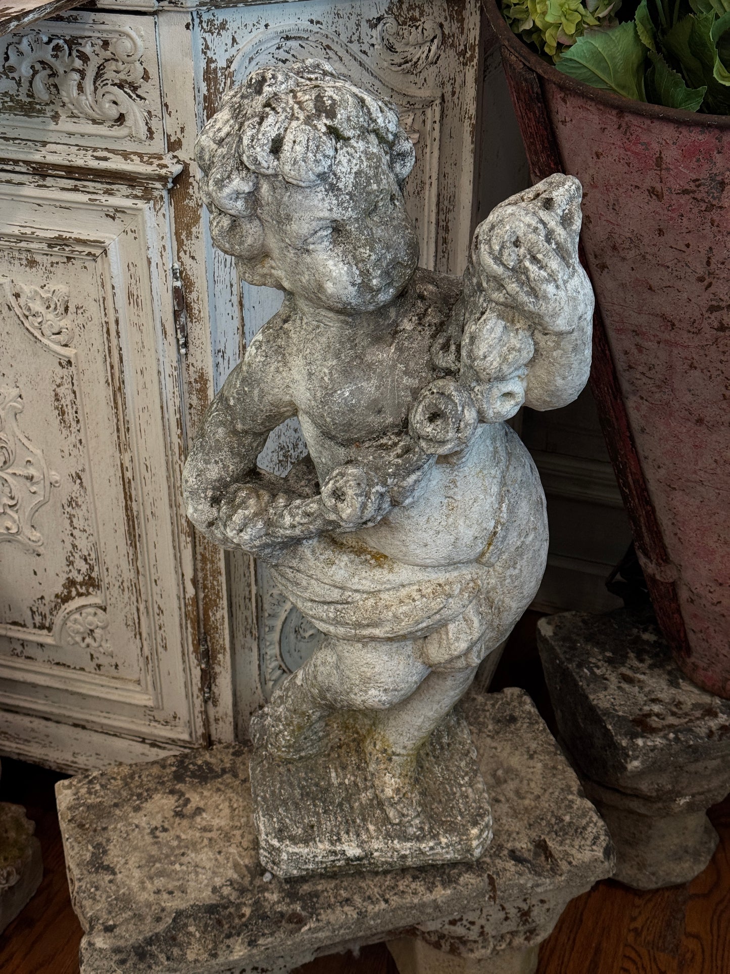 Antique 19th c. French Spring Putti Garden Statue