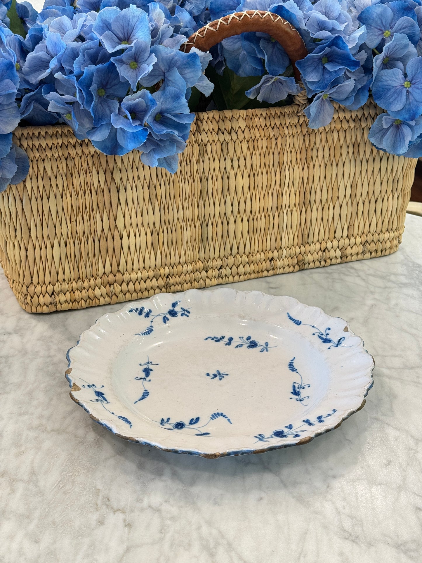 Antique 18th c. French Blue & White Faience Plate