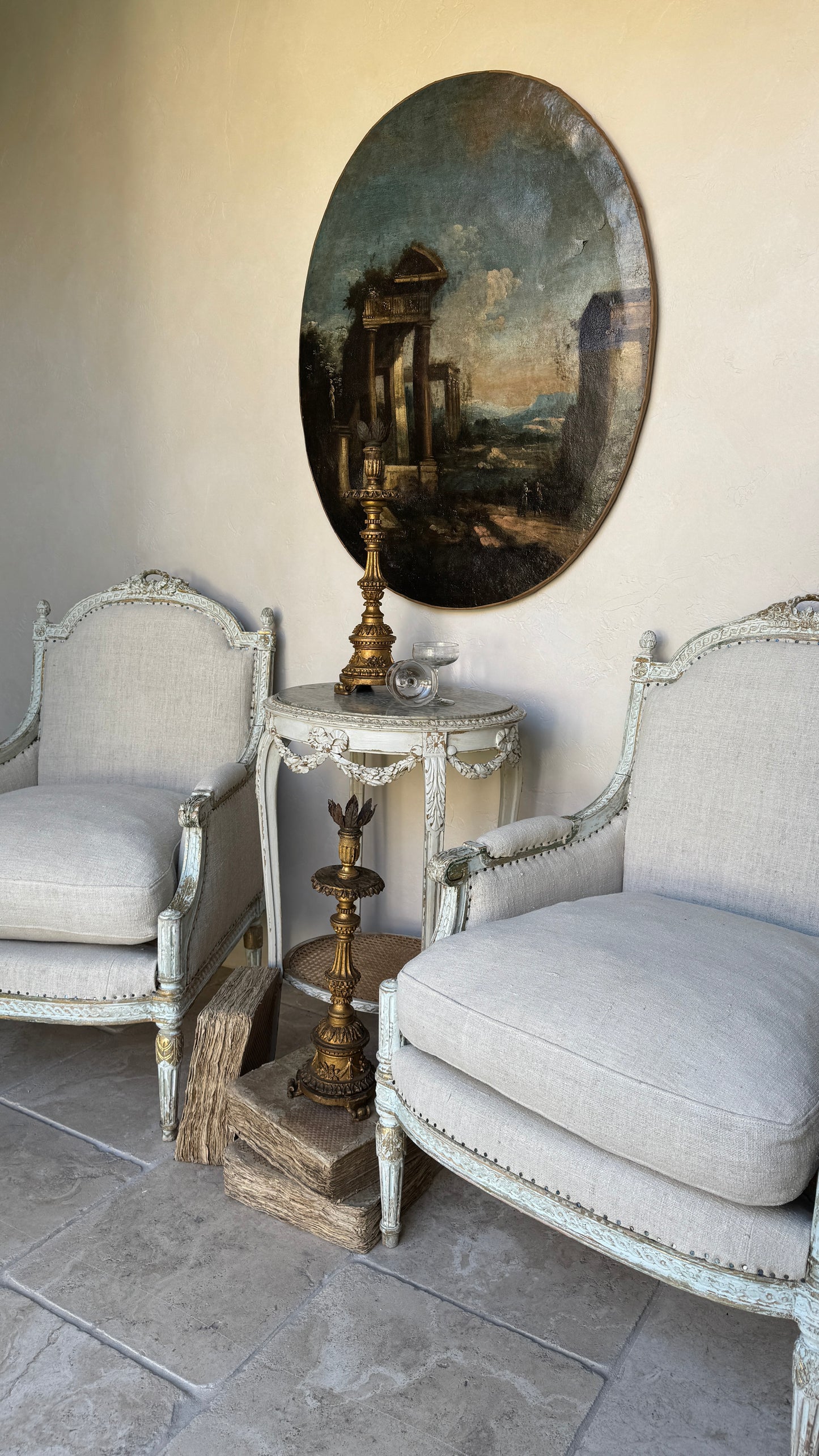 Antique Pair of Linen Chairs 19th c found in France