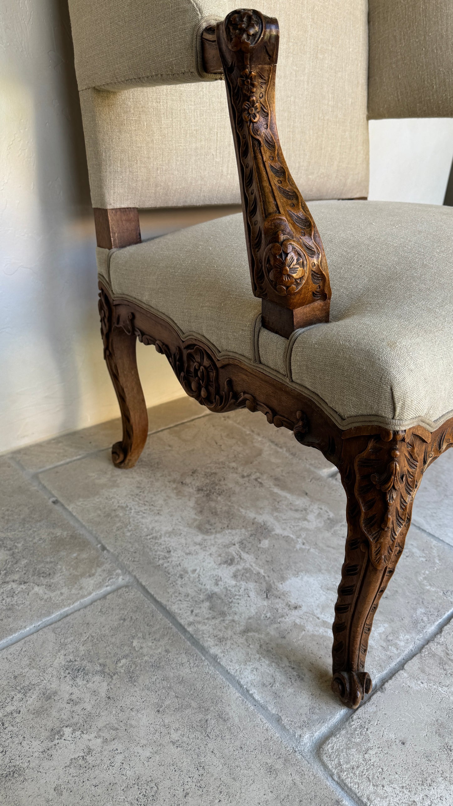 Antique Louis XV Style Carved Wingback Bergère Chair