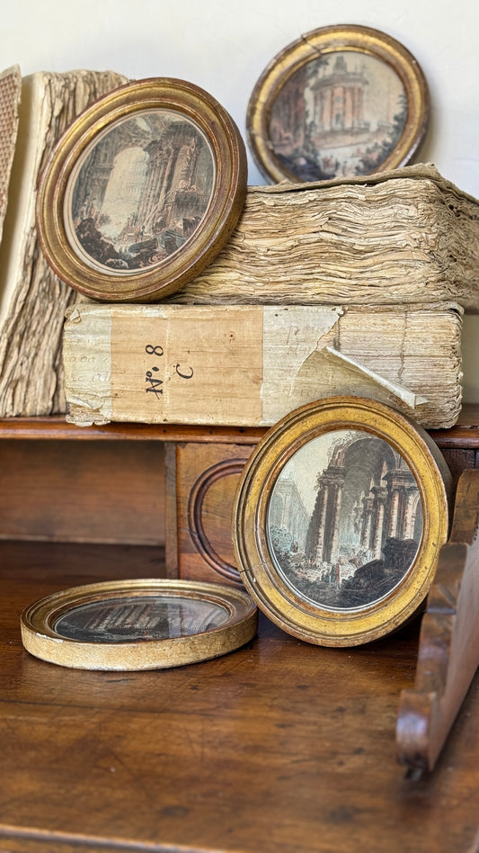 Antique French 18c Watercolor Engravings - Set of Four