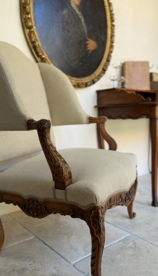 Antique Louis XV Style Carved Wingback Bergère Chair