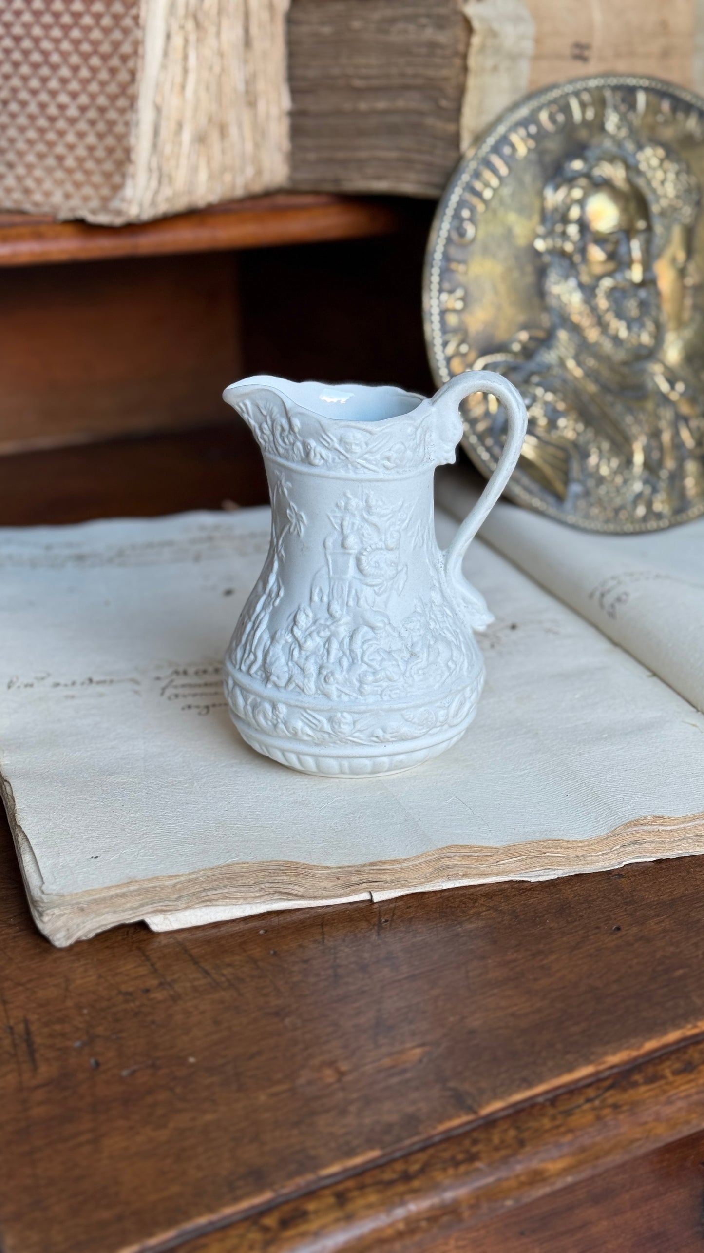 Vintage White Biscuit Pitcher