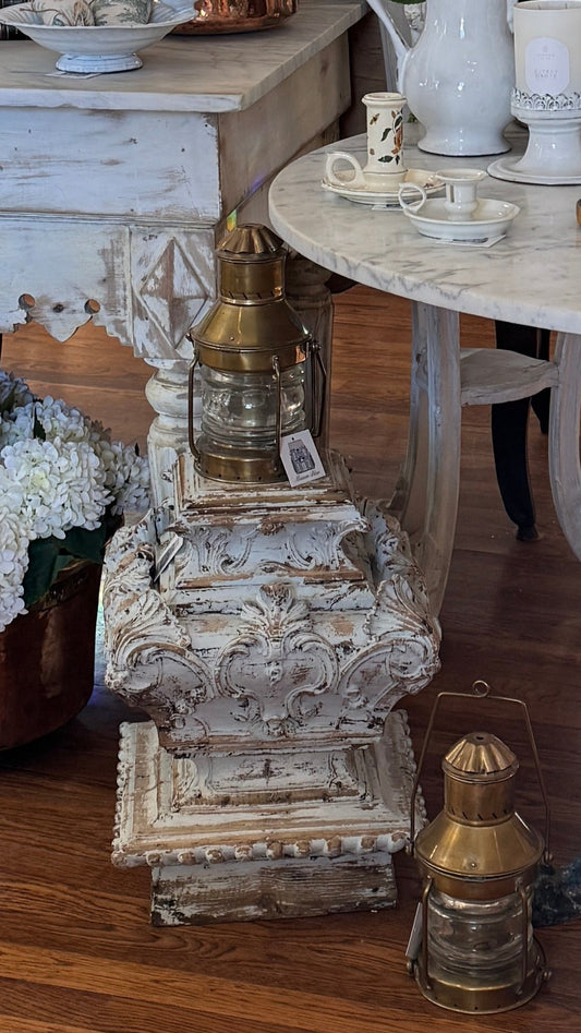 Antique Wood Pedestal in Blue found in France