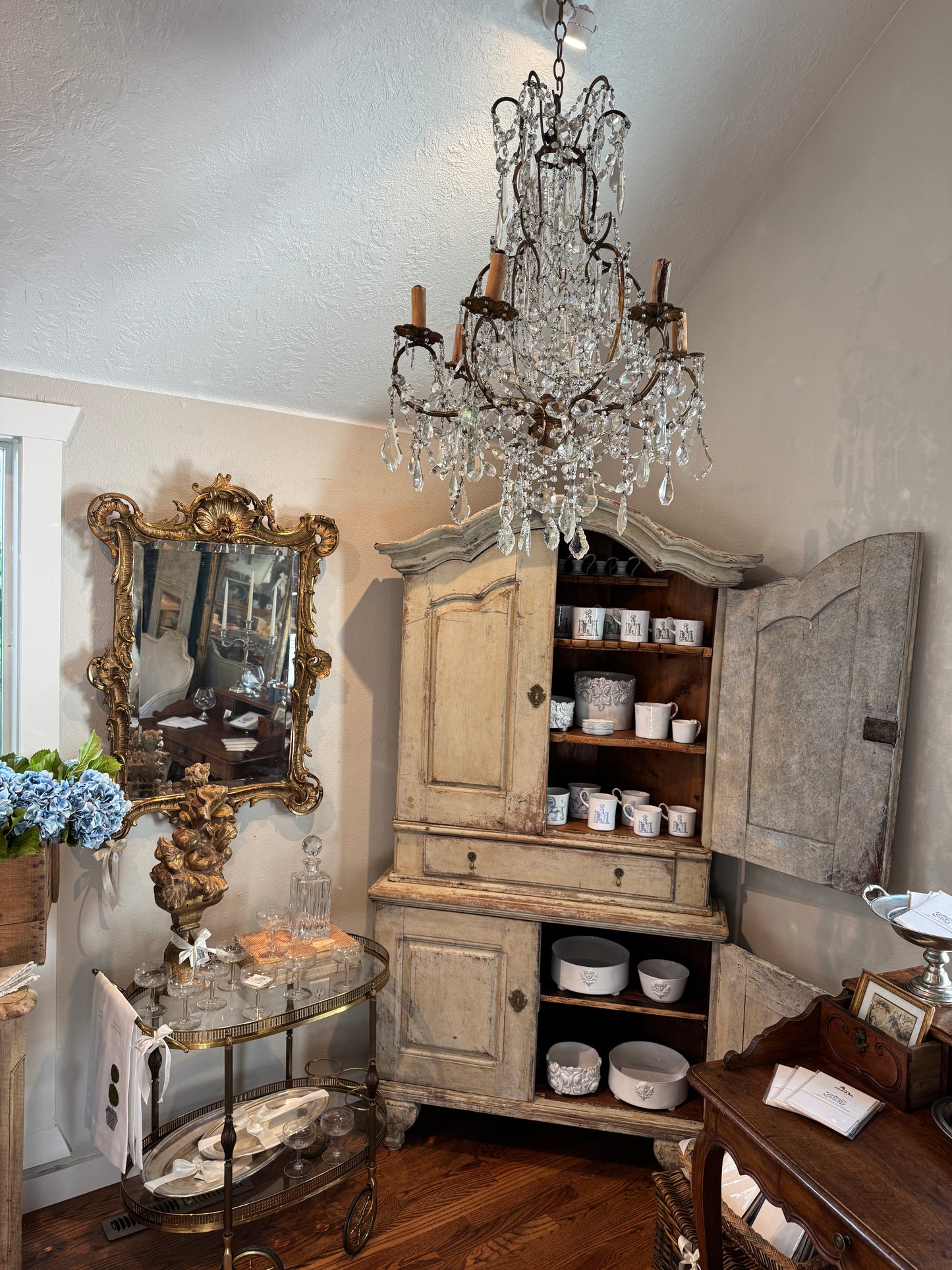 Antique Crystal One Tier Chandelier 19th c found in France
